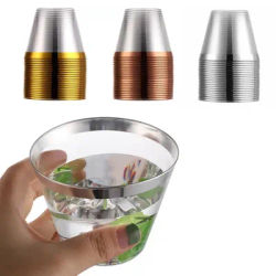 Disposable Plastic Cups Rose Gold Rimmed Transparent Cups Tableware for Wedding Birthday Party Cups