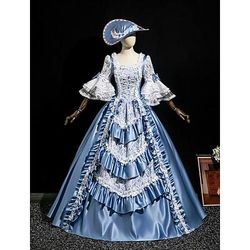 Vintage Rococò Rinascimento Maxi Vestito Normale A sbuffo Principessa Sposa Pieghettato Con Volant Principessa Girocollo Costume Per donna Halloween Carnevale Mascherata Feste Halloween Performance