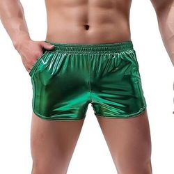Retrò Vintage Anni '80 Mini Shorts Pantaloncini in PU Disco Vernice in lattice lucido Metallico Tinta unica Costume Per uomo Halloween Carnevale Parata dell'Orgoglio Mese dell'orgoglio Adulti Shorts