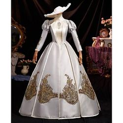 Vintage Rococò Rinascimento Maxi Vestito Normale A sbuffo Principessa Sposa Pieghettato Con Volant Principessa Girocollo Costume Per donna Halloween Carnevale Mascherata Feste Halloween Performance