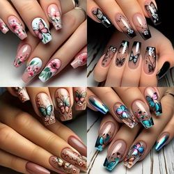 TEMU 96pcs Elegant & Floral Press-on Nails - Glossy Finish, Women' Use & Special Occasions, Includes Gel Polish & Nail File, Festive Nail Art | Elegant Nail Design | Glossy Finish Nails