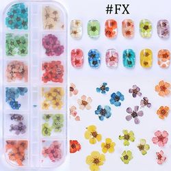 TEMU 12 Grids Of Glittery Pearl Nail Art Dry Flowers Fx - Vibrant Colors, Glossy Finish, Pre- Plastic Nail Decor For , Nail Art Accessories