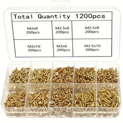TEMU 1200pcs Micro Wood Screws Combination, M2 M2.5 Brass Self-tapping Screws 5mm 6mm 7mm 8mm 10mm, With Storage Container For Small Piano Box Hinges