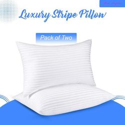 TEMU Pillow 2 Pack Hotel Quality Stripe Bed Pillow Firm Support Side Sleeper Bounce Back Pillows (pack Of 2)