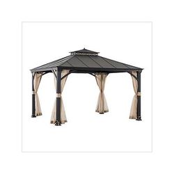 Sunjoy Group 11 x 13 Black 2-Tier Steel Hardtop Gazebo with Ceiling Hook and Netting