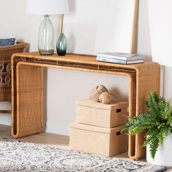 bali & pari Nevada Bohemian Light Honey Rattan Console Table by Bali & Pari in Light Honey (Size ONE SIZE)