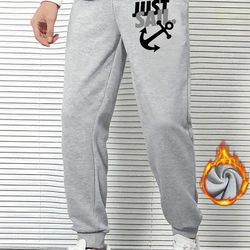 TEMU Just Sail And Anime Anchor , Men's Drawstring Sweatpants With Fleece, Casual Warm And Comfy Jogger Pants For Men