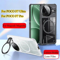 Luxury Acrylic Clear Magnetic Wireless Charge Shockproof Case For POCO F7 Ultra F7Pro Camera Lens Protective Bracket Cover Funda