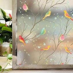 TEMU Frosted Window Film Birdie Glueless Static Glass Sticker Removable Privacy Window Decals For Bathroom Office Bedroom