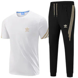 Adidas Exercise Sets Men and Women Breathable Quick Drying Sweat Absorbing Popular T-shirts and Pants Suits White Black