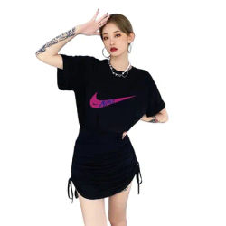 Nike Exercise T-shirts Men and Women Anti Wrinkle Loose High Quality Fashionable Short Sleeved Shirts Black/White