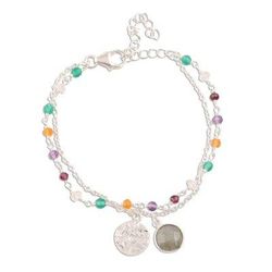 Colorful Charm,'Multi-Gemstone Sterling Silver Bracelet from India'