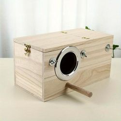TEMU 1pc Natural Bird Nesting Box With Acrylic Transparent Window, Detachable Wooden Board For Parakeet, Budgie, Conure, - S 15x15x29cm