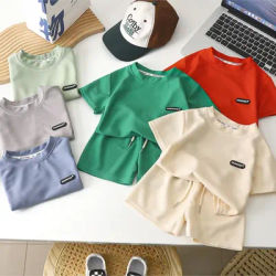 Ensemble de vêtements d'été 2 pièces pour enfants garçons, manches courtes + Short, couleur unie, costumes de Sport pour bébés, survêtements en coton