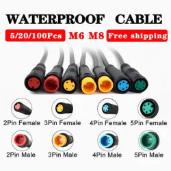 5/20/100Pcs M6 2 3 5 Pin Core Male to 2 Female Julet Electric Butt Cable Plug Connector 1m Waterproof 6mm Scooter Brake