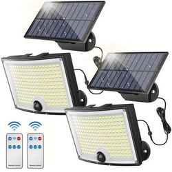 TEMU 2-pack, Outdoor Solar Lights, 202 Led Solar Outdoor Lights With Motion Sensor, 120° Lighting Angle, Garden Solar Wall Sconce With 16.4ft Cable