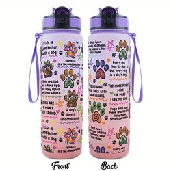 TEMU 1pc 32oz Hsdiokl Sports Water Bottle With Colorful & Dog Quotes Design, Leak-proof, Bpa-free Plastic, Time Marker, Fitness, Outdoor Travel & Hiking, Oval Shape, Hand Wash Only