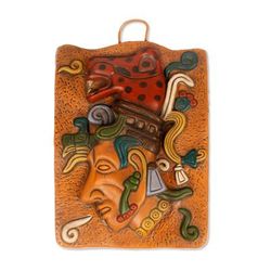 Ceramic plaque, 'Maya Jaguar Priest'