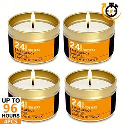 TEMU 4pcs 96-hour Natural Soy Wax Emergency Candles - Smokeless & Windproof, Single-wick Design With Black & Golden Containers For Camping, Travel, Parties, Halloween, Thanksgiving, - Indoor Use