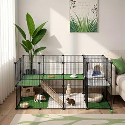 TEMU 2-floor Playpen, 36 Grid Panels, Customisable Cage Enclosure For Small Animals, Guinea Pigs Hamster Runs, Rabbit Hutches, Includes Mallet, Indoor, 143 X 73 X 71 Cm
