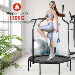 TEMU Quiet Fitness Trampoline, 128cm Diameter, Octagonal Mini Trampoline Indoor/outdoor, Elastic , Height Adjustable Handles, 150kg Load Capacity, Suitable For Adults Jumping, Training