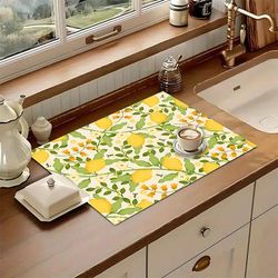 TEMU 1pc Lemon Print Absorbent Polyester Mat, Multipurpose Kitchen Dish Drying Pad, Coffee Machine Absorbent Mat, Worktop Protector, Vanity Cup Mat, Kitchen & Bathroom Accessory
