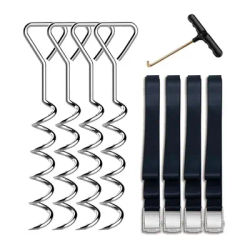 4Pcs Portable Trampoline Stakes Ground Anchors Tie Down Spirals Ground Anchors Stakes with Strap Trampoline Accessories