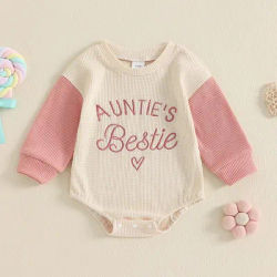 Barboteuse brodée à manches longues pour nouveau-né fille, costume de batterie gaufré, chemise, tenues d'automne, vêtements de bébé, tante, Bestie
