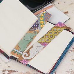 'Whimsical Elephant-Themed 2-Piece Painted Wood Bookmark Set'