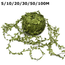 Feuilles vertes artificielles faites à la main en forme de feuille de soie de 100 mètres, pour décoration de mariage, couronne de bricolage, cadeau, artisanat de Scrapbooking, fausse fleur