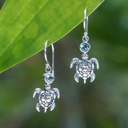 '18k Gold-Accented Blue Topaz Sea Turtle Dangle Earrings'