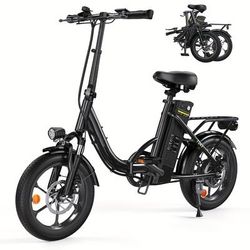 "TEMU 16" Folding Electric Bike For Adults - U4 Model With Removable Battery, 60km Max Range, 4 Riding , Front Shock Absorber, Black, Alloy , Includes Tool Bag, Urban Commuting & Leisure"