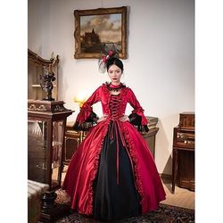 Vintage Rococò Rinascimento Maxi Vestito Normale A sbuffo Cenerentola Principessa Collo quadrato Costume Tutti Halloween Carnevale Mascherata Feste Halloween Performance Adulti