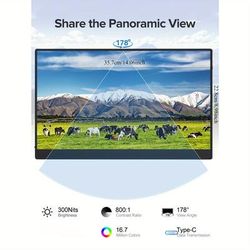 "TEMU Uperfect Ultra-.6" Fhd Ips Monitor With Adjustable Stand, Usb-c, 1080p Video Output - Portable & Travel-friendly, (adapter Not Included), Monitor Mounts"