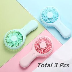TEMU 3pcs Handheld Small Fans With Usb Charging, Outdoor Portable Small Electric Fans With Bases That Can Hold Mobile Phones, Simple Desktop Mini Fans