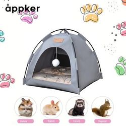 TEMU Appker Cozy Small Pet Tent With Plush Ball & Double-sided Cushion - Beige, Gray, For Hamsters, Rabbits, Squirrels, Hedgehogs & More, Outdoor Pet Tent | Tunnellike Design | Breathable Mesh Top