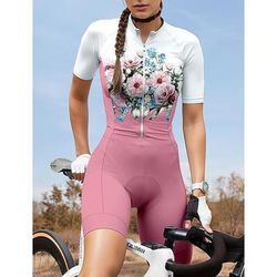 Per donna Tuta da triathlon Manica Corta Mountain Bike MTB Ciclismo su strada Estate Giallo Rosa Blu Grafico Piante Motivo Floreale Bicicletta Asciugatura Rapida Resistente ai Raggi UV Cerniera
