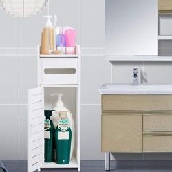 TEMU White Wooden Bathroom Cabinet Bathroom Saving Organizer Multi-functional Wooden Storage Cabinet, In The Bathroom For Storing Toiletries, Shelves