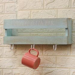 'Handmade Distressed-Finished Mango Wood and Iron Cup Hanger'