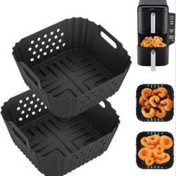 TEMU 2pcs Reusable Silicone Air Fryer Liners For Ninja 7.6l, Upgraded Dual-accessory Design For Air And Crispiness, Compatible With Ninja Dual Air Fryer 7.6l, Fryer Accessories