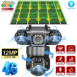 4G Three Lens Solar Camera With Sim Card Outdoor 12MP Battery PIR Motion Detection Video Monitor 6K Three Screen Surveillance
