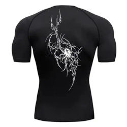 Spider Print Short Sleeve Compression Shirts for Men Summer Athletic Quick Dry T-shirts Gym Workout Running Tees Tops RL00227