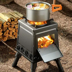 Camping Stove Foldable Camping Oven Wood Burning Stove Portable Wood Stove Camping Gadgets for Barbecue Boiling Water Cooking