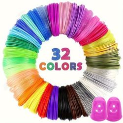 TEMU 32 Colors Of 3d Pen Pla Consumables, Color, Totaling 320 Feet, With 2 Finger Caps, Random Colors