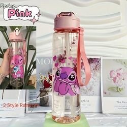 TEMU 1pc Stitch & Cartoon 750ml Large Capacity Pc Water Bottle With Straw - Cute Travel Cup For Coffee, Tea, Milk Tea - Perfect Gift For Christmas, Valentine's Day, Birthdays