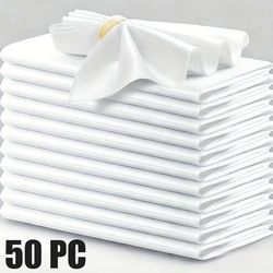 TEMU 50-pack White Polyester Satin Napkins 12x12 Inch - Stitched-edge Reusable & Machine Washable For Weddings, Parties, Daily Dining - Elegant Table Setting Essentials, Cloth Napkins