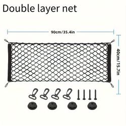 TEMU [1pcs Elastic Car Trunk Storage]1pcs Car Trunk Storage Mesh Bag, Elastic Luggage Cargo Storage Net, Car Trunk Storage Net Pocket With Hooks, Car Interior Accessories, Car Parts