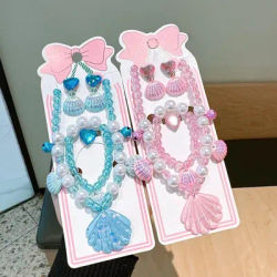 Ensemble de collier de perles princesse vent océan, Bracelet pour bébé, bague, boucles d'oreilles, accessoires en coquillage de sirène pour petite fille