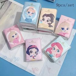 TEMU Princess-themed 9pcs Handkerchief Set - Snow White, Mermaid & More | Portable Small Package Tissues