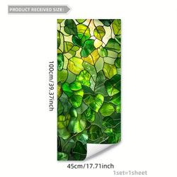 TEMU Vibrant Artificial Ivy Leaf Privacy Window Film - Stained Glass Effect, Electrostatic No-glue Installation, Green & Yellow Mosaic Room, Bedroom, Kitchen, Bathroom Wall Decor, Room Decor